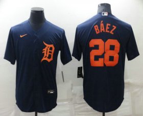 Wholesale Cheap Men\'s Detroit Tigers #28 Javier Baez Navy Blue Stitched Cool Base Nike Jersey