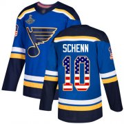 Wholesale Cheap Adidas Blues #10 Brayden Schenn Blue Home Authentic USA Flag Stanley Cup Champions Stitched NHL Jersey