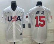Wholesale Cheap Men's USA Baseball #15 Bobby Witt Jr Number 2023 White World Baseball Classic Replica Stitched Jersey2
