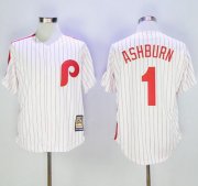 Wholesale Cheap Mitchell And Ness Phillies #1 Richie Ashburn White Strip Throwback Stitched MLB Jersey