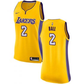 Wholesale Cheap Nike Los Angeles Lakers #2 Lonzo Ball Gold Women\'s NBA Swingman Icon Edition Jersey
