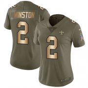 Wholesale Cheap Nike Saints #2 Jameis Winston Olive/Gold Women's Stitched NFL Limited 2017 Salute To Service Jersey