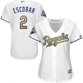Wholesale Cheap Royals #2 Alcides Escobar White 2015 World Series Champions Gold Program Cool Base Women\'s Stitched MLB Jersey