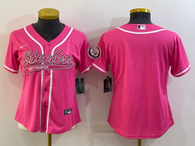 Wholesale Cheap Women\'s Pittsburgh Steelers Blank Pink With Patch Cool Base Stitched Baseball Jersey
