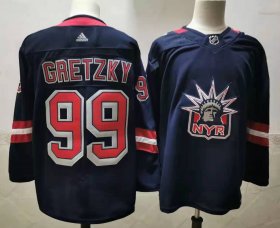 Wholesale Cheap Men\'s New York Rangers #99 Wayne Gretzky Navy Blue Adidas 2020-21 Stitched NHL Jersey