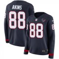 Wholesale Cheap Nike Texans #88 Jordan Akins Navy Blue Team Color Women's Stitched NFL Limited Therma Long Sleeve Jersey
