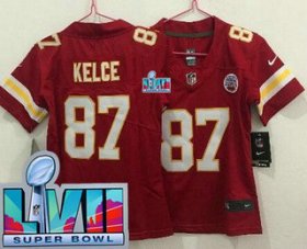 Wholesale Cheap Women\'s Kansas City Chiefs #87 Travis Kelce Limited Red Super Bowl LVII Vapor Jersey