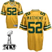 Wholesale Cheap Packers #52 Clay Matthews Yellow Super Bowl XLV Stitched NFL Jersey