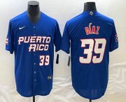 Wholesale Cheap Mens Puerto Rico Baseball #39 Edwin Diaz Number 2023 Blue World Baseball Classic Stitched Jersey