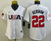 Wholesale Cheap Women's USA Baseball #22 Clayton Kershaw 2023 White World Classic Stitched Jersey