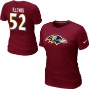 Wholesale Cheap Women's Nike Baltimore Ravens #52 R.Lewis Name & Number T-Shirt Red