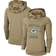 Wholesale Cheap Women's Green Bay Packers Nike Khaki 2019 Salute to Service Therma Pullover Hoodie