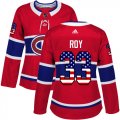 Wholesale Cheap Adidas Canadiens #33 Patrick Roy Red Home Authentic USA Flag Women's Stitched NHL Jersey