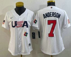 Wholesale Cheap Women\'s USA Baseball #7 Tim Anderson 2023 White World Classic Stitched Jerseys