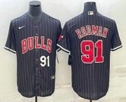 Wholesale Cheap Men's Chicago Bulls #91 Dennis Rodman Number Black With Patch Cool Base Stitched Baseball Jerseys