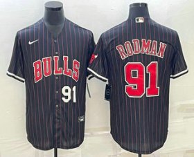 Wholesale Cheap Men\'s Chicago Bulls #91 Dennis Rodman Number Black With Patch Cool Base Stitched Baseball Jerseys