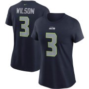 Wholesale Cheap Seattle Seahawks #3 Russell Wilson Nike Women's Team Player Name & Number T-Shirt College Navy