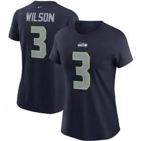 Wholesale Cheap Seattle Seahawks #3 Russell Wilson Nike Women\'s Team Player Name & Number T-Shirt College Navy