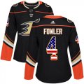 Wholesale Cheap Adidas Ducks #4 Cam Fowler Black Home Authentic USA Flag Women's Stitched NHL Jersey