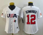 Wholesale Cheap Women's USA Baseball #12 Kyle Schwarber 2023 White World Classic Stitched Jerseys