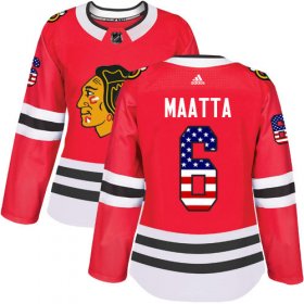 Wholesale Cheap Adidas Blackhawks #6 Olli Maatta Red Home Authentic USA Flag Women\'s Stitched NHL Jersey