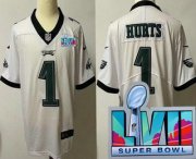 Wholesale Cheap Youth Philadelphia Eagles #1 Jalen Hurts Limited White Super Bowl LVII Vapor Jersey