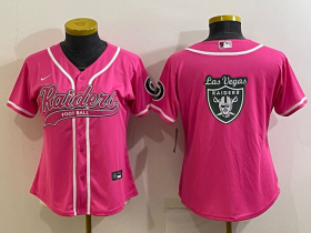 Wholesale Cheap Women\'s Las Vegas Raiders Pink Team Big Logo With Patch Cool Base Stitched Baseball Jersey