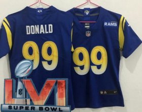 Wholesale Cheap Women\'s Los Angeles Rams #99 Aaron Donald Limited Royal 2022 Super Bowl LVI Bound Vapor Jersey