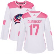 Wholesale Cheap Adidas Blue Jackets #17 Brandon Dubinsky White/Pink Authentic Fashion Women's Stitched NHL Jersey