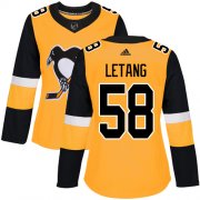 Wholesale Cheap Adidas Penguins #58 Kris Letang Gold Alternate Authentic Women's Stitched NHL Jersey