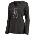 Wholesale Cheap Women's Seattle Mariners Platinum Collection Long Sleeve V-Neck Tri-Blend T-Shirt Black