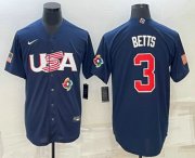 Wholesale Cheap Men's USA Baseball #3 Mookie Betts 2023 Navy World Baseball Classic Stitched Jersey