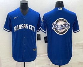 Wholesale Cheap Men\'s Kansas City Royals Big Logo Blue 2022 City Connect Cool Base Stitched Jerseys