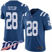 Wholesale Cheap Nike Colts #28 Jonathan Taylor Royal Blue Men's Stitched NFL Limited Rush 100th Season Jersey