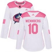 Wholesale Cheap Adidas Blue Jackets #10 Alexander Wennberg White/Pink Authentic Fashion Women's Stitched NHL Jersey