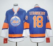 Wholesale Cheap Mets #18 Darryl Strawberry Blue Long Sleeve Stitched MLB Jersey