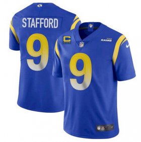 Wholesale Cheap Men\'s Los Angeles Rams 2022 #9 Matthew Stafford Blue With 4-star C Patch Stitched NFL Jersey