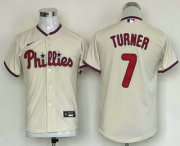 Wholesale Cheap Youth Philadelphia Phillies #7 Trea Turner Cream Stitched MLB Cool Base Nike Jersey