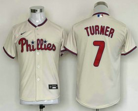 Wholesale Cheap Youth Philadelphia Phillies #7 Trea Turner Cream Stitched MLB Cool Base Nike Jersey