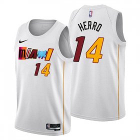 Wholesale Cheap Men\'s Miami Heat #14 Tyler Herro 2022-23 White City Edition Stitched Jersey