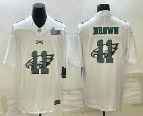 Wholesale Cheap Men\'s Philadelphia Eagles #11 AJ Brown Super Bowl LVII Patch White Shadow Logo Limited Stitched Jersey