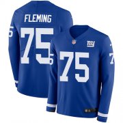 Wholesale Cheap Nike Giants #75 Cameron Fleming Royal Blue Team Color Men's Stitched NFL Limited Therma Long Sleeve Jersey