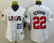 Wholesale Cheap Women's USA Baseball #22 Clayton Kershaw Number 2023 White World Classic Stitched Jersey