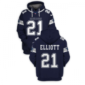 Wholesale Cheap Men\'s Dallas Cowboys #21 Ezekiel Elliott Navy 2021 Pullover Hoodie