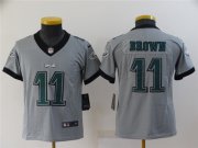 Wholesale Cheap Youth Philadelphia Eagles #11 A. J. Brown Grey Inverted Legend Stitched Football Jersey