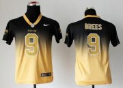 Wholesale Cheap Nike Saints #9 Drew Brees Black/Gold Youth Stitched NFL Elite Fadeaway Fashion Jersey