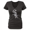 Wholesale Cheap Women's Chicago White Sox Fanatics Apparel Platinum Collection V-Neck Tri-Blend T-Shirt Black