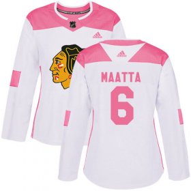 Wholesale Cheap Adidas Blackhawks #6 Olli Maatta White/Pink Authentic Fashion Women\'s Stitched NHL Jersey