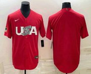 Wholesale Cheap Men's USA Baseball Blank 2023 Red World Classic Stitched Jerseys