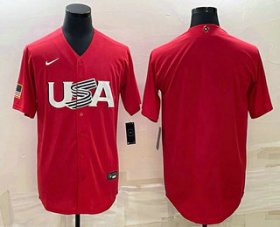 Wholesale Cheap Men\'s USA Baseball Blank 2023 Red World Classic Stitched Jerseys